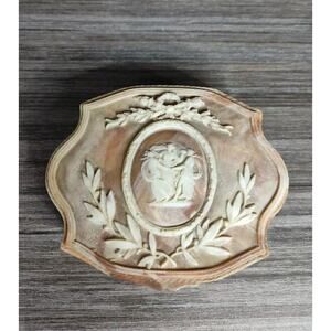 Vintage 50s Genuine Incolay Stone Jewelry Box Orange and white hand carved Cameo